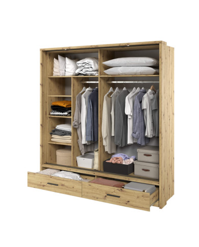 Szafa przesuwna, 200 cm, AR-05P ARTI, 2-drzwiowa, lustro, oświetlenie, Dąb artisan, LENART