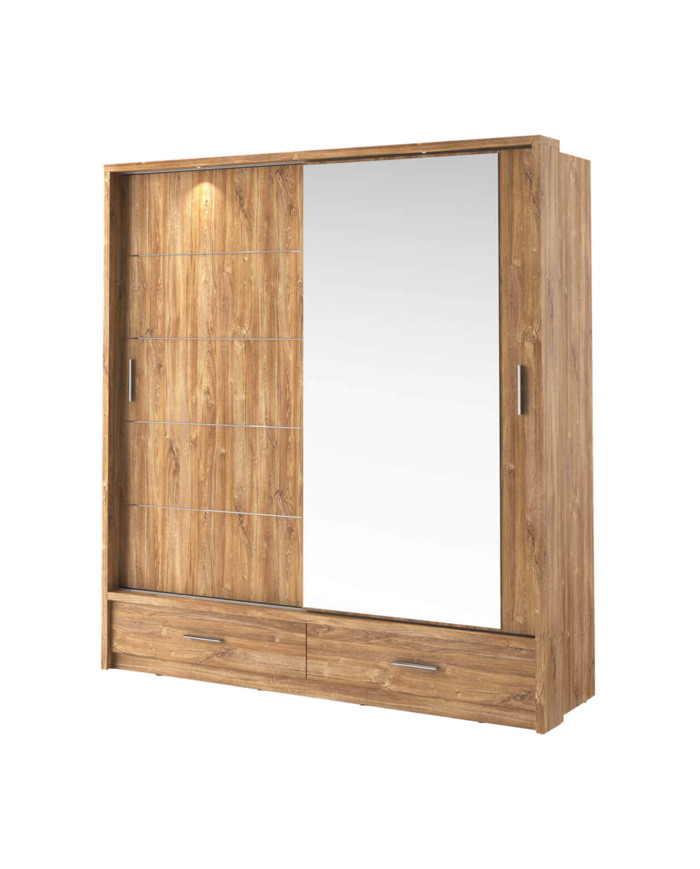 Szafa przesuwna, 200 cm, AR-05P ARTI, 2-drzwiowa, lustro, oświetlenie, Dąb styrling, LENART