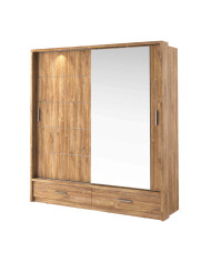 Szafa przesuwna, 200 cm, AR-05P ARTI, 2-drzwiowa, lustro, oświetlenie, Dąb styrling, LENART