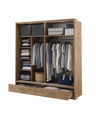 Szafa przesuwna, 200 cm, AR-05P ARTI, 2-drzwiowa, lustro, oświetlenie, Dąb styrling, LENART