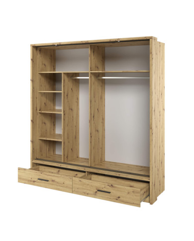 Szafa przesuwna, 200 cm, AR-05P-L ARTI, 2-drzwiowa, lustro, oświetlenie, Dąb artisan, LENART