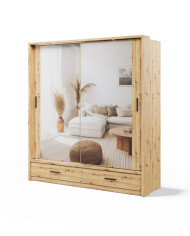 Szafa przesuwna, 200 cm, AR-05P-L ARTI, 2-drzwiowa, lustro, oświetlenie, Dąb artisan, LENART