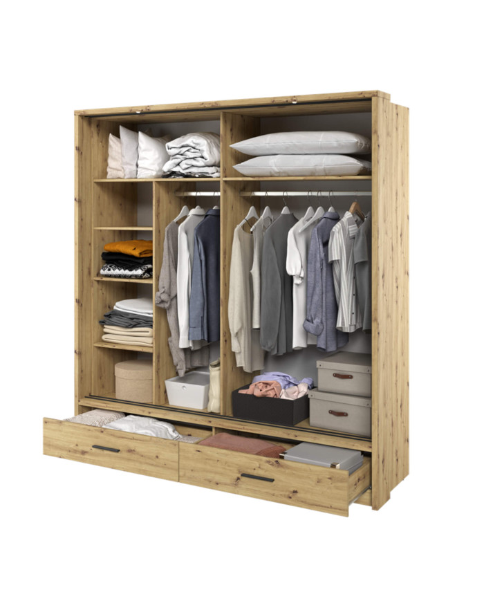 Szafa przesuwna, 200 cm, AR-05P-L ARTI, 2-drzwiowa, lustro, oświetlenie, Dąb artisan, LENART