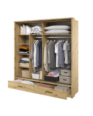 Szafa przesuwna, 200 cm, AR-05P-L ARTI, 2-drzwiowa, lustro, oświetlenie, Dąb artisan, LENART