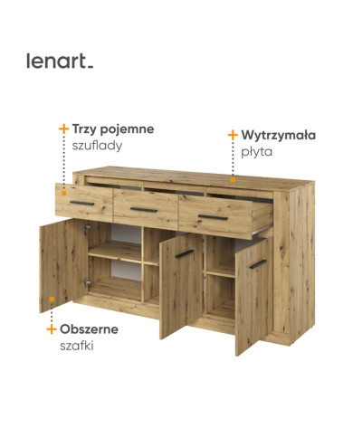 Komoda Arti AR-09, szuflady, drzwi, Dąb artisan, LENART