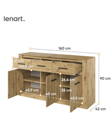 Komoda Arti AR-09, szuflady, drzwi, Dąb artisan, LENART