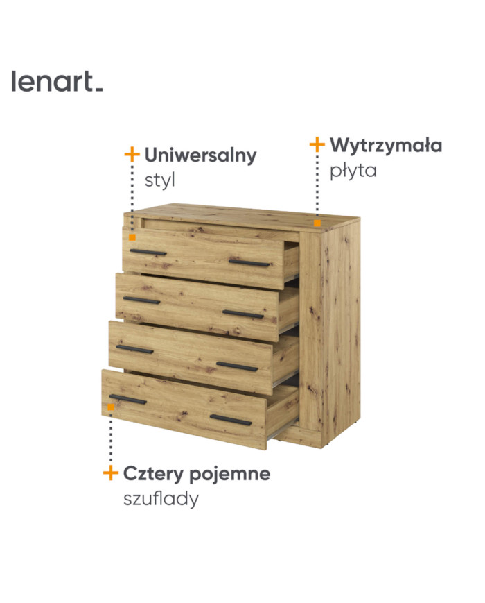 Komoda Arti AR-10, szuflady, Dąb artisan, LENART