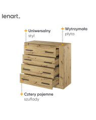 Komoda Arti AR-10, szuflady, Dąb artisan, LENART