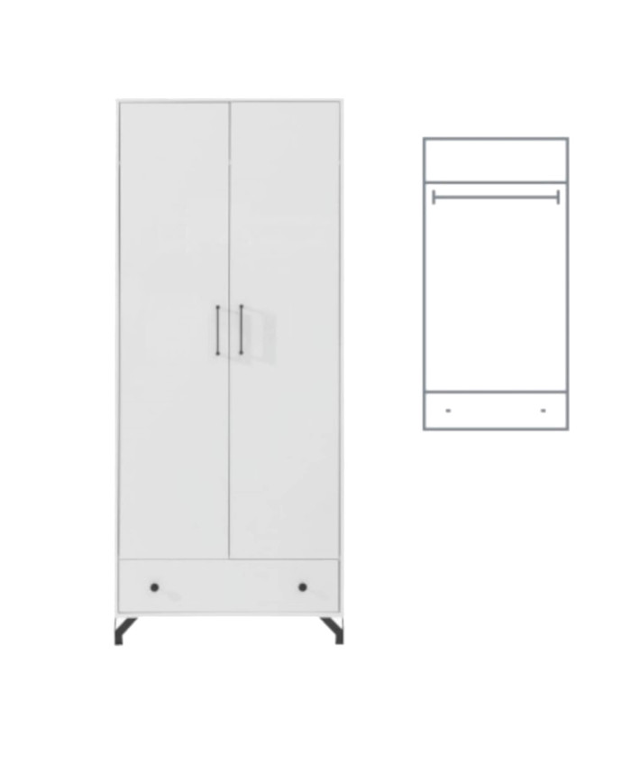 Szafa Bergen BE1, dwudrzwiowa z szufladą, Biały lux/ Biały połysk, MEBLAR