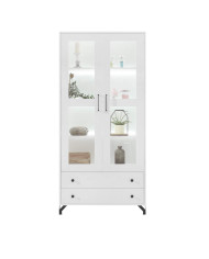 Witryna dwudrzwiowa Bergen BE2, przeszklona z szufladami, Biały lux/ Biały połysk, MEBLAR