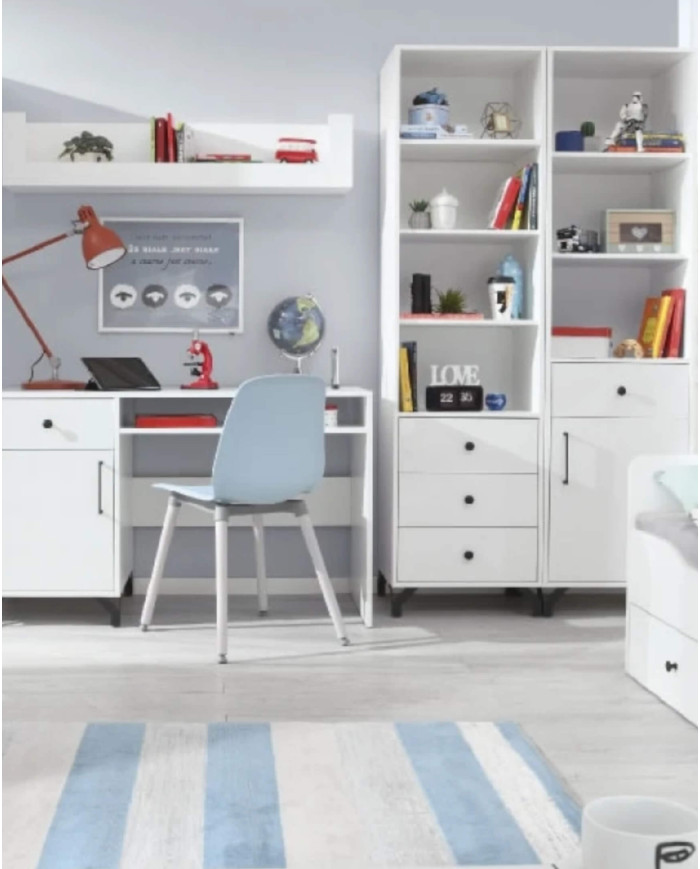 Witryna pojedyncza Bergen BE3, przeszklona z szufladami, Biały lux/ Biały połysk, MEBLAR