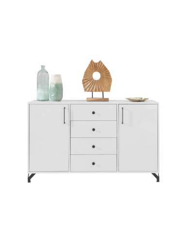 Komoda Bergen BE6, drzwi, szuflady, wnęka regałowa, Biały lux/ Biały połysk, MEBLAR