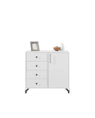 Komoda Bergen BE7, drzwi, szuflady, wnęka regałowa, Biały lux/ Biały połysk, MEBLAR