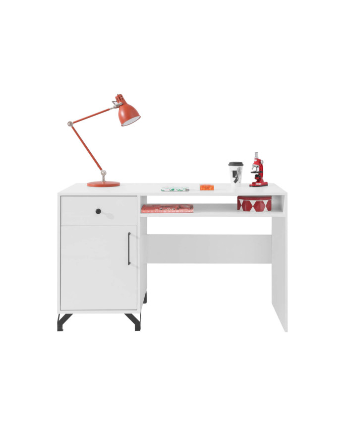 Biurko Bergen BE9, szuflada, półka, drzwiczki, Biały lux/ Biały połysk, MEBLAR