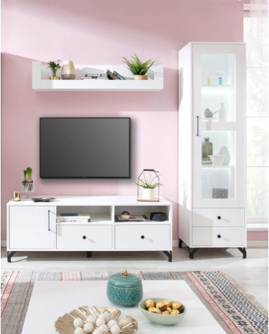 Biurko Bergen BE9, szuflada, półka, drzwiczki, Biały lux/ Biały połysk, MEBLAR