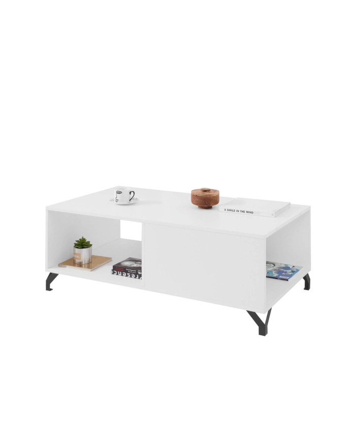 Stolik kawowy Bergen BE10, prostokątny, z półką, Biały lux/ Biały połysk, MEBLAR