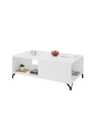 Stolik kawowy Bergen BE10, prostokątny, z półką, Biały lux/ Biały połysk, MEBLAR