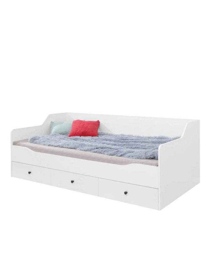 Łóżko Bergen BE13, powierzchnia 90x200 cm, szuflady, Biały lux/ Biały połysk, MEBLAR