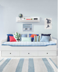 Łóżko Bergen BE13, powierzchnia 90x200 cm, szuflady, Biały lux/ Biały połysk, MEBLAR