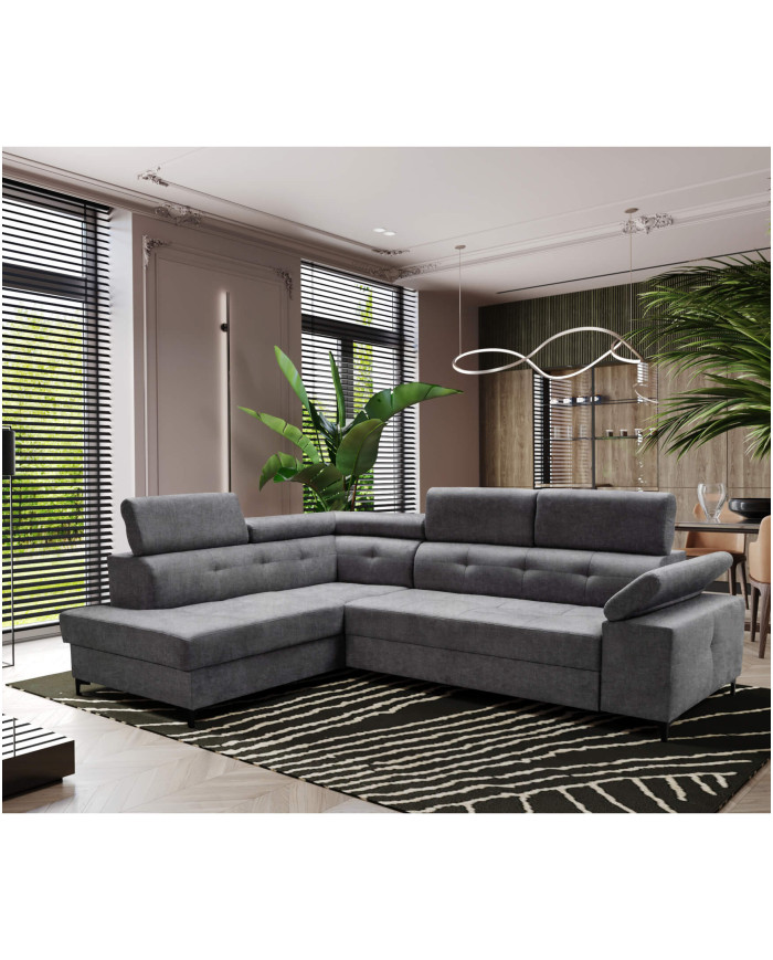 Super Cena! Narożnik Bergamo, funkcja spania, pojemnik, regulowane zagłówki i podłokietnik, Antex