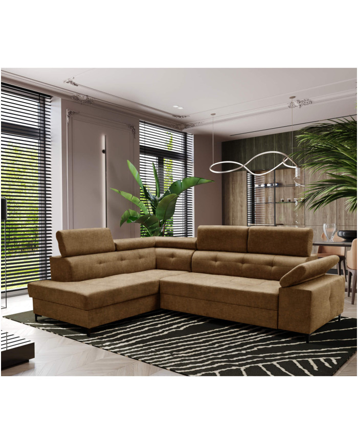 Super Cena! Narożnik Bergamo, funkcja spania, pojemnik, regulowane zagłówki i podłokietnik, Antex