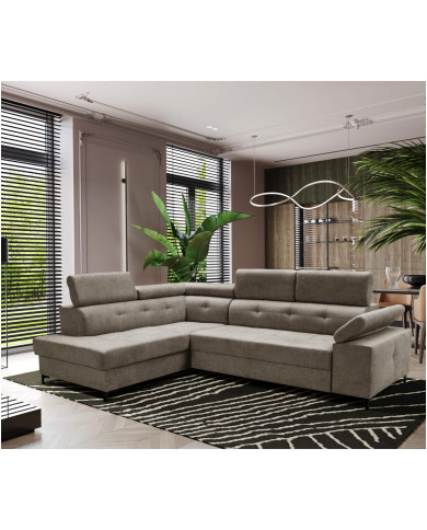 Super Cena! Narożnik Bergamo, funkcja spania, pojemnik, regulowane zagłówki i podłokietnik, Antex