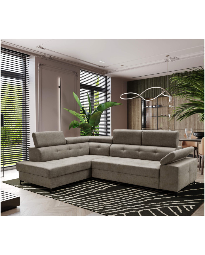 Super Cena! Narożnik Bergamo, funkcja spania, pojemnik, regulowane zagłówki i podłokietnik, Antex