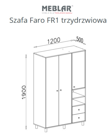 Szafa Faro FR1, trzydrzwiowa, z szufladami i regałem, Biały lux/ Dąb artisan/ Szary, MEBLAR