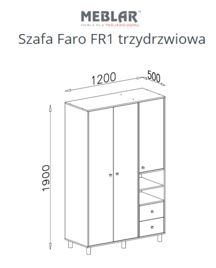 Szafa Faro FR1, trzydrzwiowa, z szufladami i regałem, Biały lux/ Dąb artisan/ Szary, MEBLAR