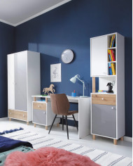 Szafa Faro FR2, narożna, dwudrzwiowa, Biały lux/ Dąb artisan/ Szary, MEBLAR