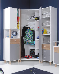 Szafa Faro FR2, narożna, dwudrzwiowa, Biały lux/ Dąb artisan/ Szary, MEBLAR