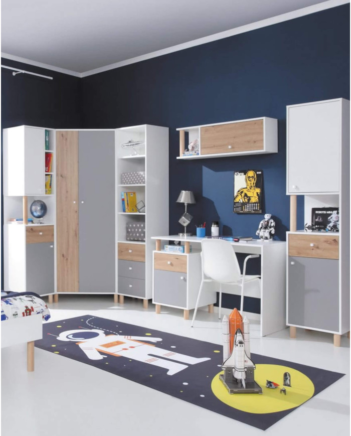 Szafa Faro FR3, dwudrzwiowa z szufladą, Biały lux/ Dąb artisan/ Szary, MEBLAR