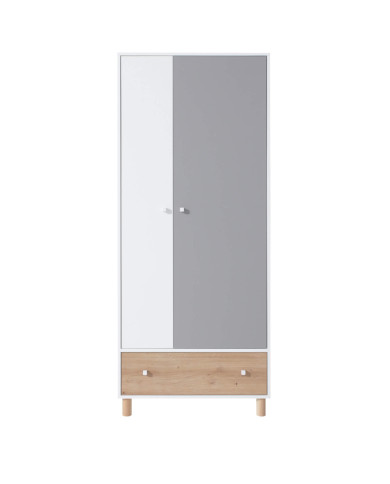 Szafa Faro FR3, dwudrzwiowa z szufladą, Biały lux/ Dąb artisan/ Szary, MEBLAR