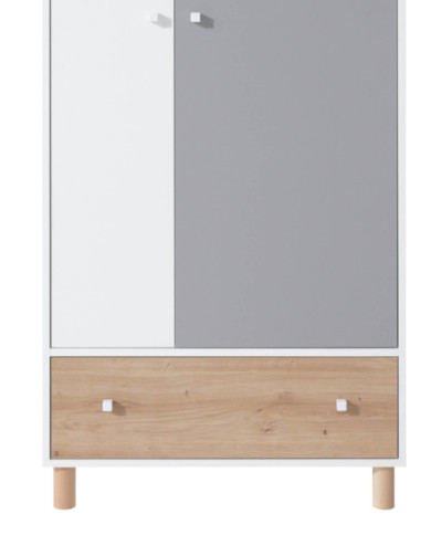 Szafa Faro FR3, dwudrzwiowa z szufladą, Biały lux/ Dąb artisan/ Szary, MEBLAR