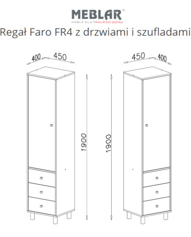 Regał Faro FR4 z drzwiami i szufladami, Biały lux/ Dąb artisan/ Szary, MEBLAR