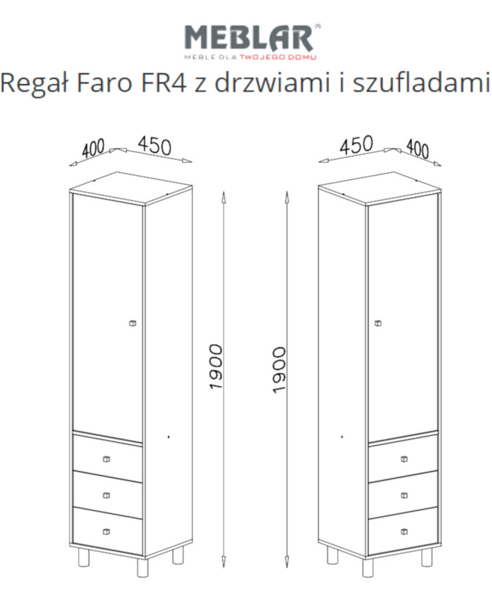 Regał Faro FR4 z drzwiami i szufladami, Biały lux/ Dąb artisan/ Szary, MEBLAR