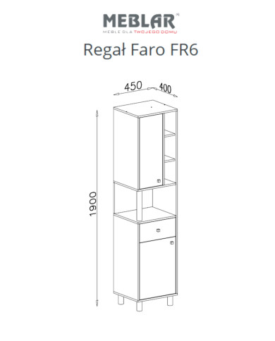 Regał Faro FR6, drzwiczki, szuflada, wnęka, półki, Biały lux/ Dąb artisan/ Szary, MEBLAR