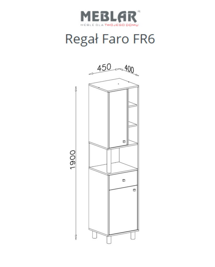 Regał Faro FR6, drzwiczki, szuflada, wnęka, półki, Biały lux/ Dąb artisan/ Szary, MEBLAR