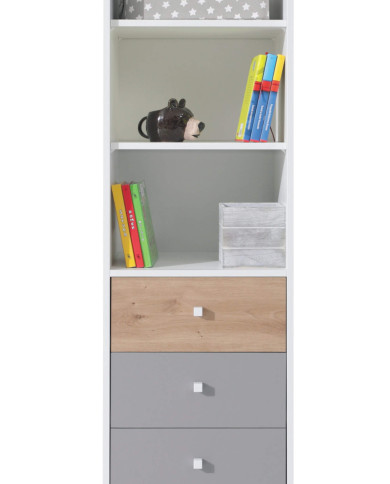 Regał Faro FR7, szuflady, półki, Biały lux/ Dąb artisan/ Szary, MEBLAR