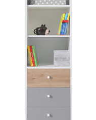 Regał Faro FR7, szuflady, półki, Biały lux/ Dąb artisan/ Szary, MEBLAR