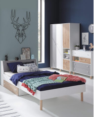 Komoda Faro FR10, drzwi, szuflady, Biały lux/ Dąb artisan/ Szary, MEBLAR