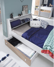 Komoda Faro FR11, szuflady, wnęka regałowa, Biały lux/ Dąb artisan/ Szary, MEBLAR