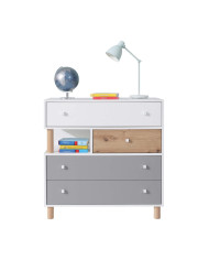 Komoda Faro FR11, szuflady, wnęka regałowa, Biały lux/ Dąb artisan/ Szary, MEBLAR