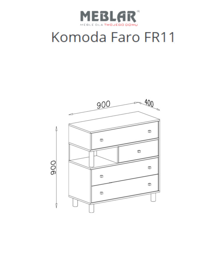 Komoda Faro FR11, szuflady, wnęka regałowa, Biały lux/ Dąb artisan/ Szary, MEBLAR
