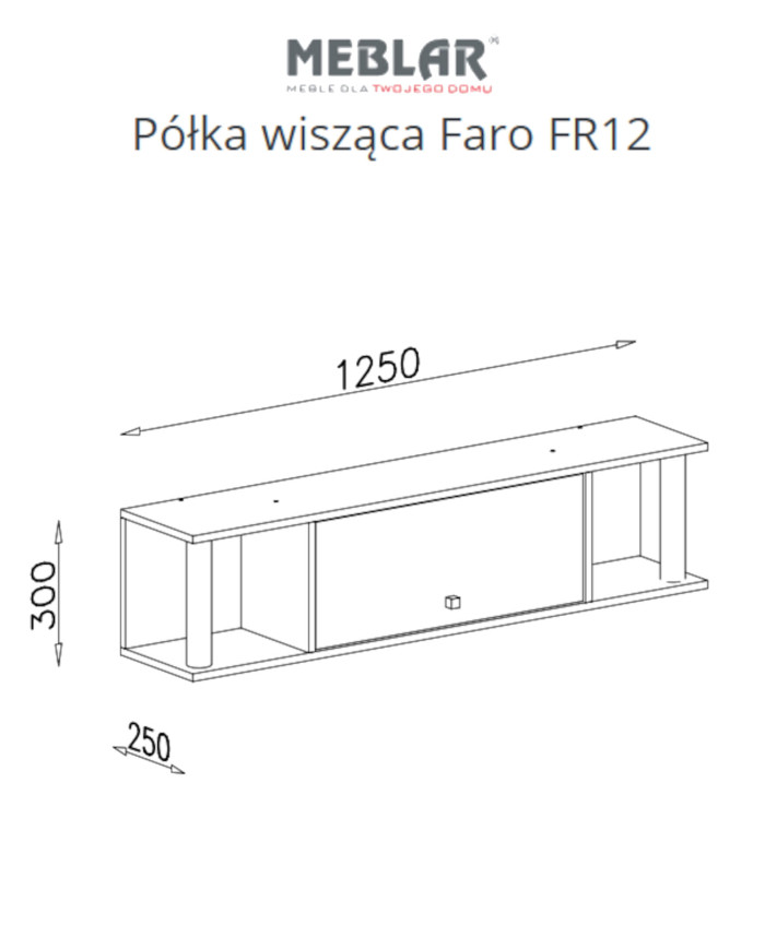 Półka wisząca Faro FR12, wnęki regałowe, drzwiczki, Biały lux/ Dąb artisan/ Szary, MEBLAR