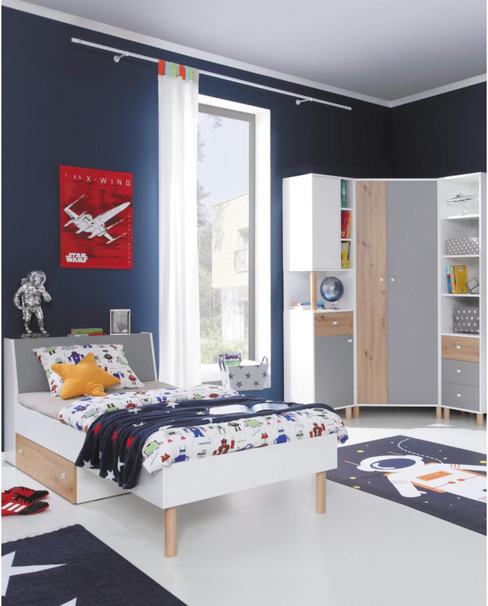 Półka wisząca Faro FR13, wnęka regałowa, drzwiczki, Biały lux/ Dąb artisan/ Szary, MEBLAR