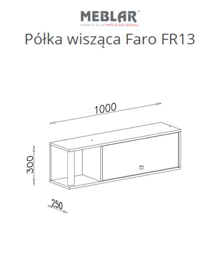 Półka wisząca Faro FR13, wnęka regałowa, drzwiczki, Biały lux/ Dąb artisan/ Szary, MEBLAR