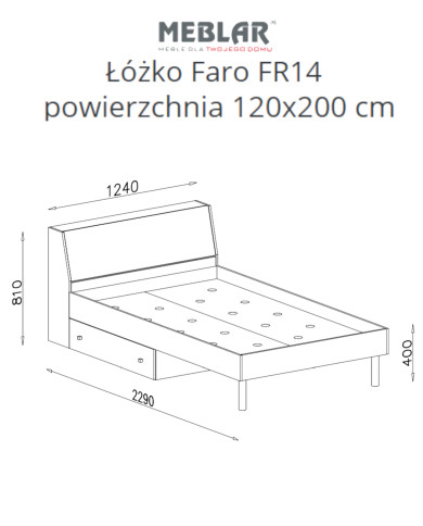 Łóżko Faro FR15, powierzchnia 120x200 cm, szuflada, otwierane wezgłowie, Biały lux/ Dąb artisan/ Szary, MEBLAR