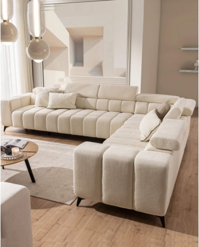 Narożnik Ragusso XL, 1B+3F+R+3SB, funkcja spania, pojemnik, regulowane zagłówki, Stagra