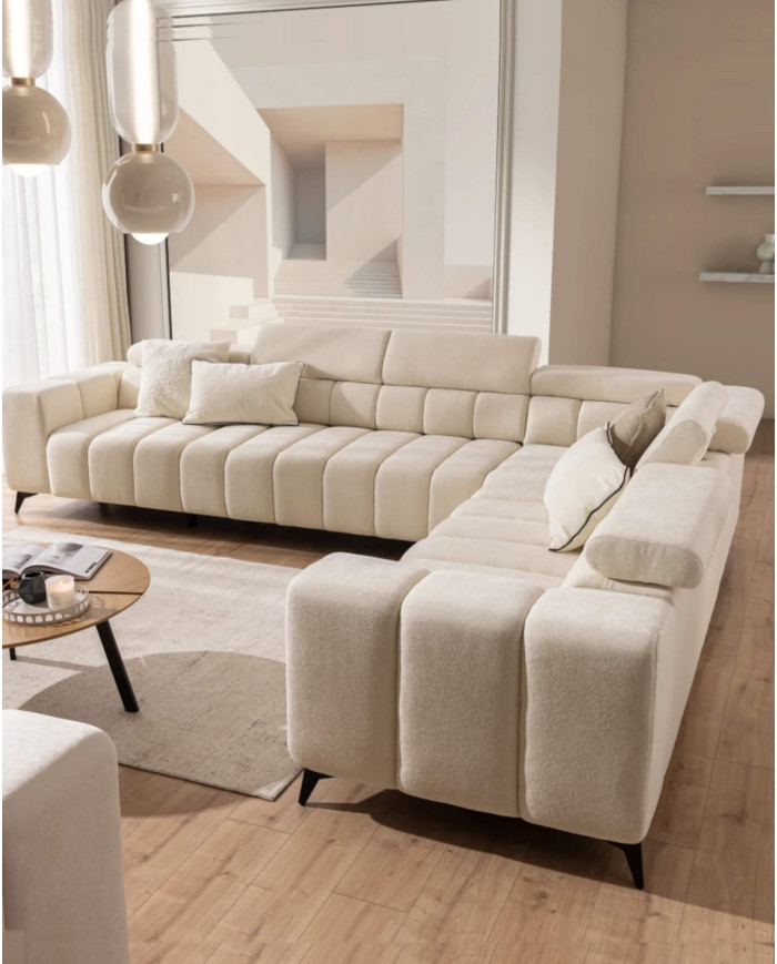 Narożnik Ragusso XL, 1B+3F+R+3SB, funkcja spania, pojemnik, regulowane zagłówki, Stagra